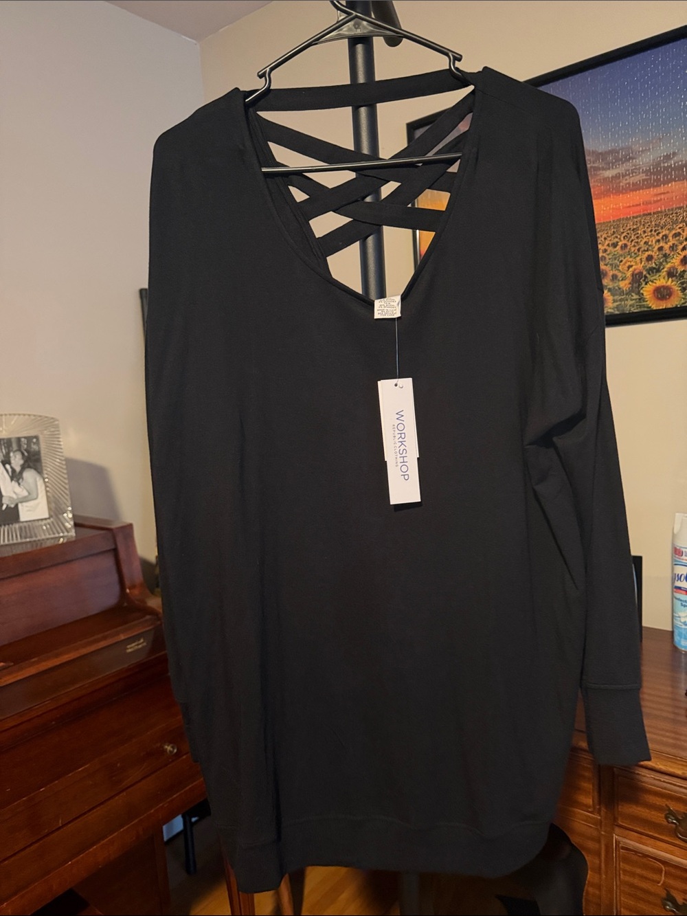 Workshop Republic Clothing Black Long Sleeve Top with V-Back Detail